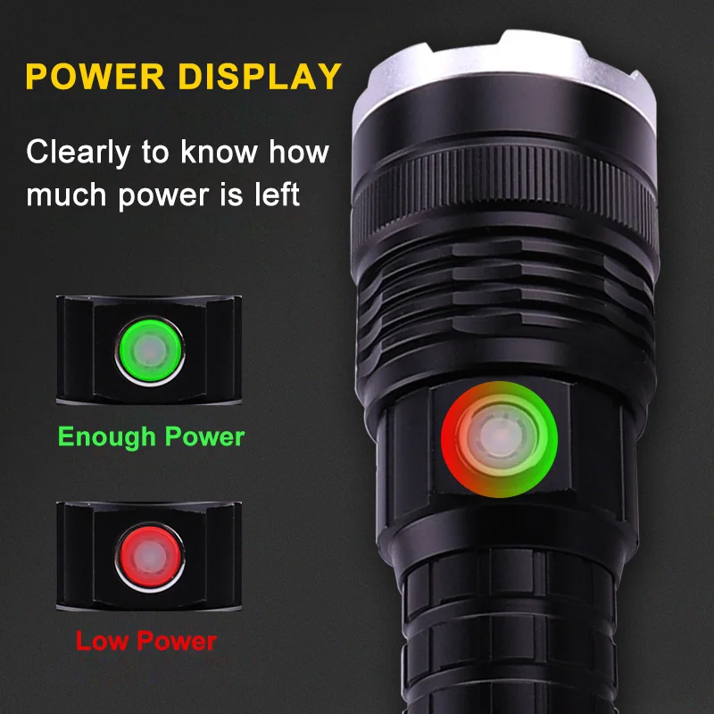 6000 High Lumen Tactical Flashlight XHP50 LED USB Rechargeable Zoomable Waterproof 5 Modes Hiking Emergency Outdoor Flashlights