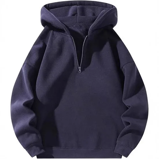 American Casual Zip-Up Hoodie Loose Sports Sweatshirt Solid 100% Cotton Anti-Pilling Fle detail