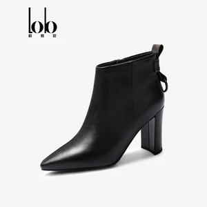 Women's Classic Work High Heel Ankle Boots Autumn/Winter Collection Genuine Leather Zipper Closure Square-toe Fashion Slip-On