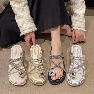 Fashion Casual Wedge Sandal 2026 New Fancy Rhinestone Decorative Women's Sandals