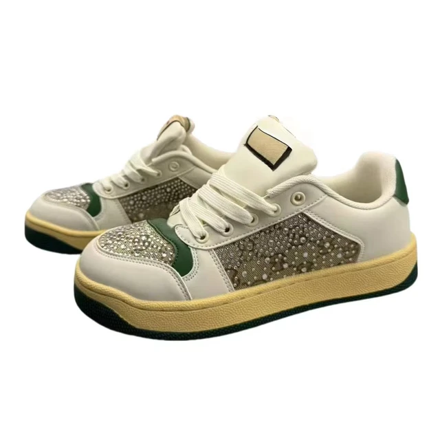 with Diamonds Luxurious Retro High-Top Designer Sports Shoes for Women High Quality Lace-Up Closure Height Increasing