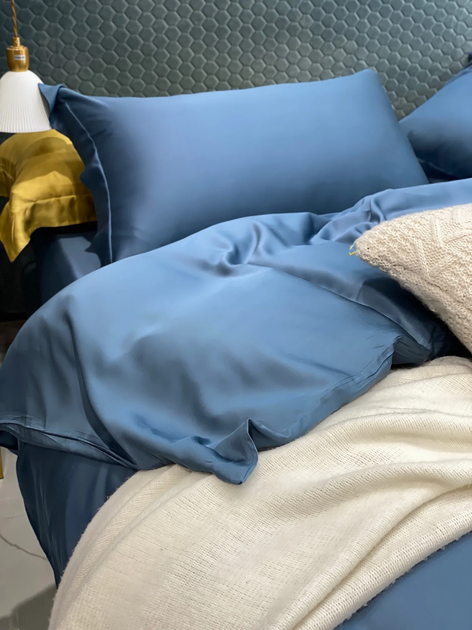 60s lf级兰景天丝四件套实心蓝色被套床单床上用品 - buy tencel