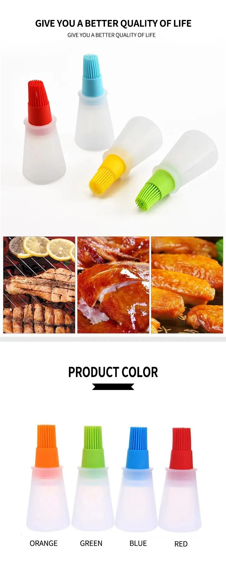 Portable Oil Bottle With Silicone Brush Baking BBQ Pastry Oil Brush