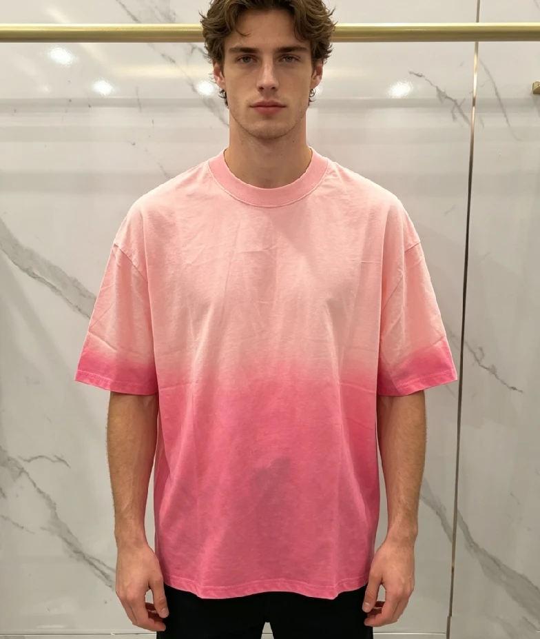 Custom Men Wash Water to Make Old Vintage Men's and Women's Short Sleeve T-shirts Oversize Spray Bay Gradient Trend Top