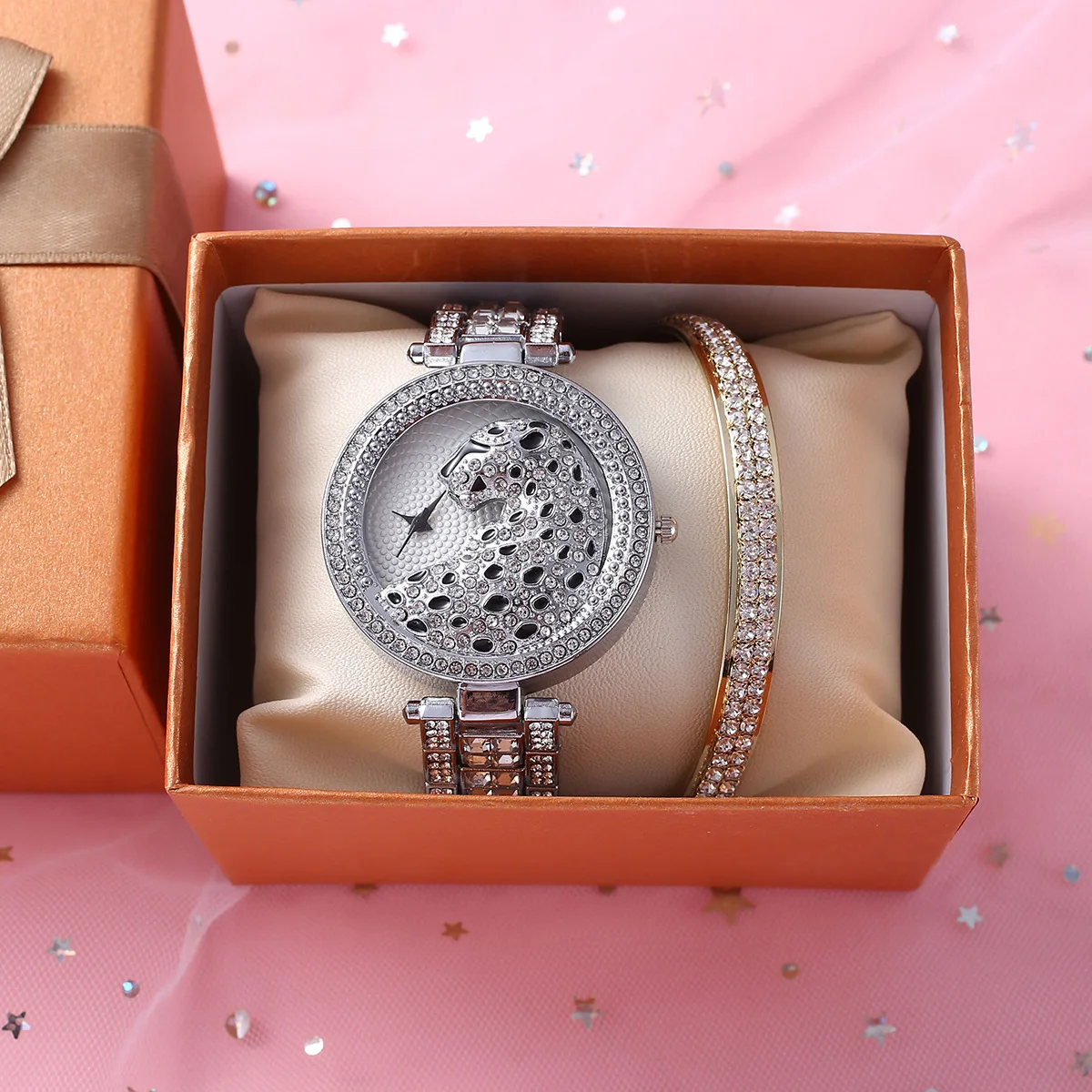 Silver & Gold Crystal Diamond Leopard BLING Watch - White Spots! Low Price Leopard Quartz Watch Water-resistant for Diving  main image 3