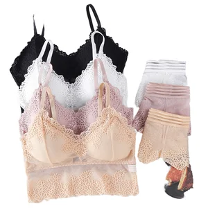 Wholesale Women Sexy French Lace Lingerie Set Bralette Crop Top Backless Seamless Vest with Bikini Panties