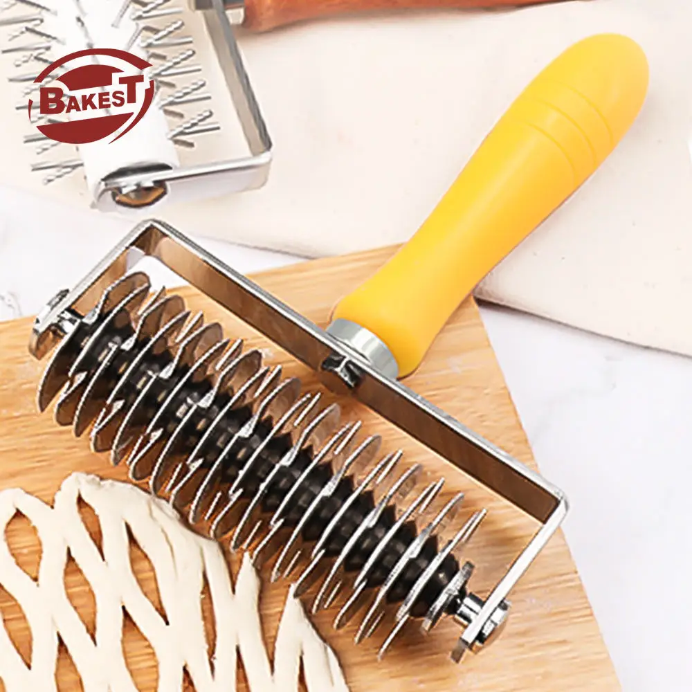 Bakest Plastic Handle Stainless Steel Wellington Dough Cutter Lattice Top Pie Bread Pastry Crust Sliver Dough Roller Cutter