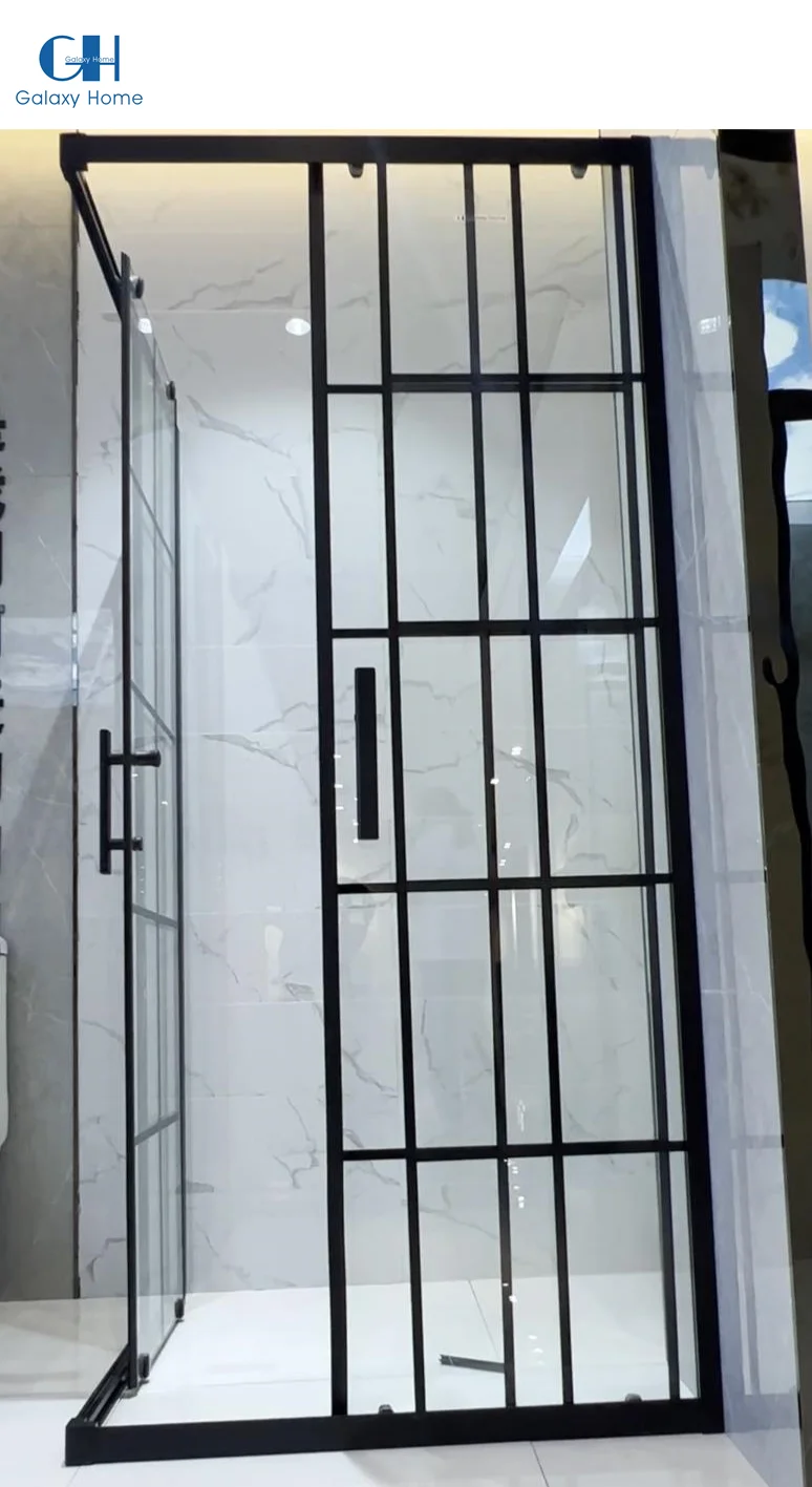 French Style Stainless Steel Two Sliding Shower Door Black Glass Toilet Bath Shower Room Cabin With Frame