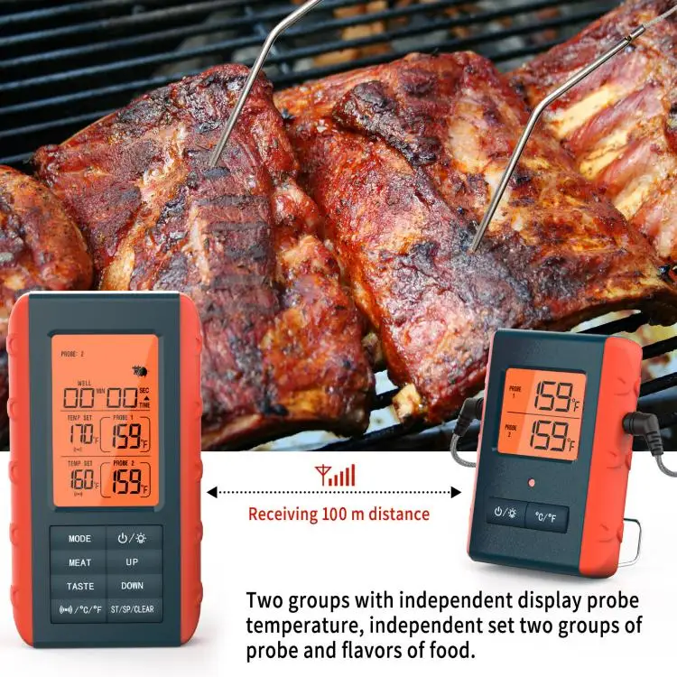 Wireless Meat Thermometer with 2 Propes for Grilling Kitchen Food Cooking Thermometer Digital Meat Thermometer Wireless for Smok
