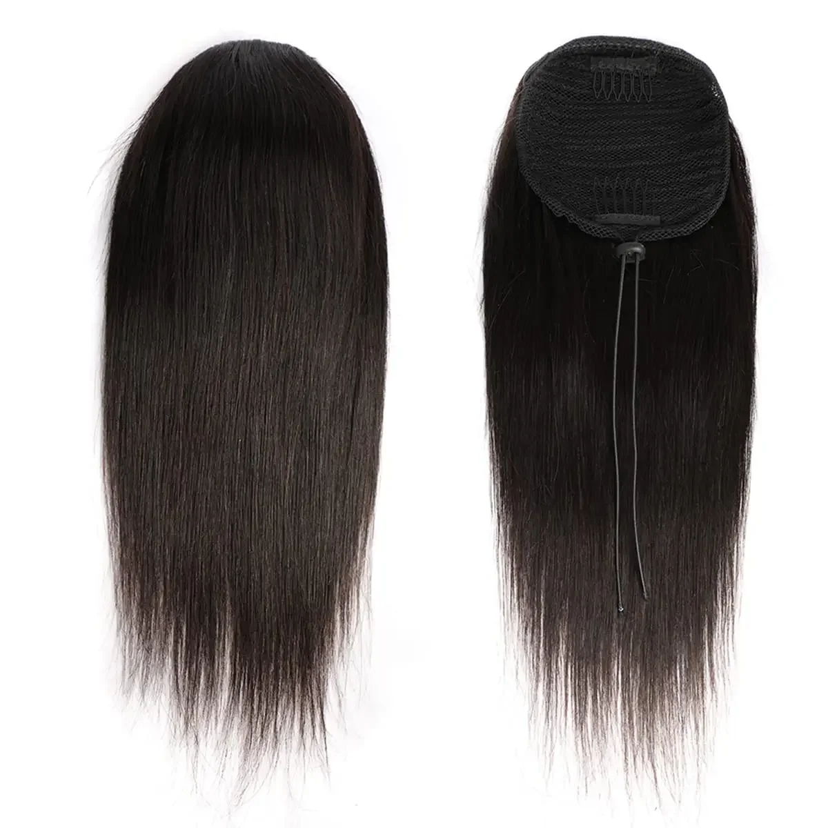 Natural Black Straight Drawstring Ponytail Human Hair Extensions With Clip 14-26 Inch 100g #1B Color Hair For Salon High Quality_voghion.com