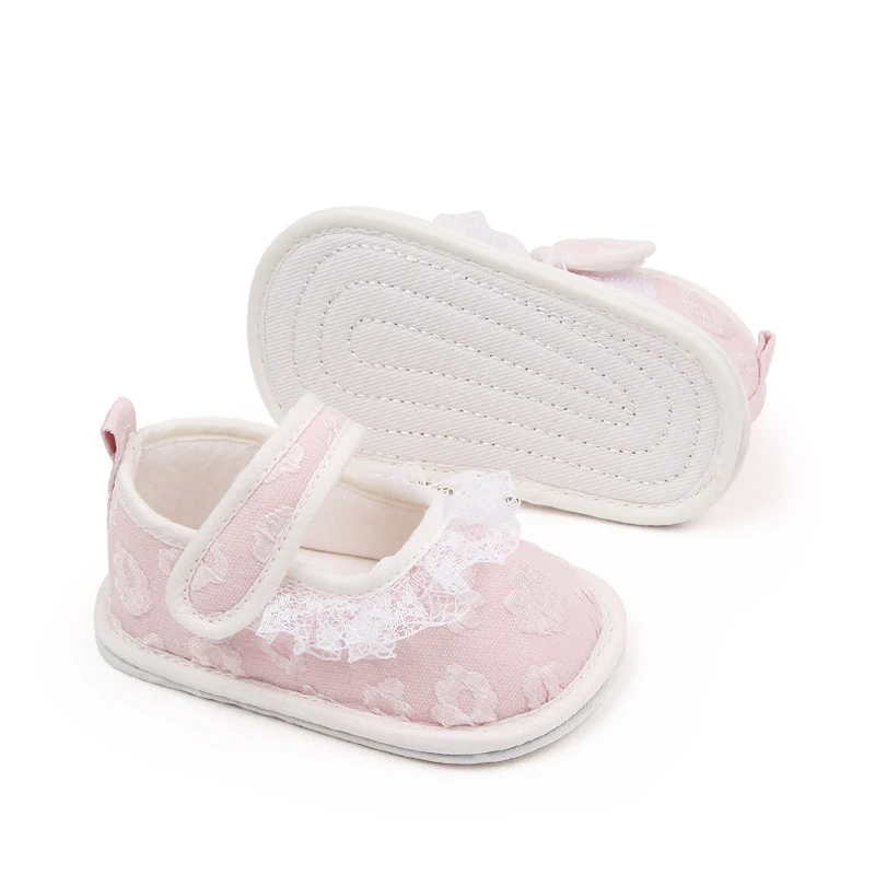New Solid Color Mesh Lace Embroidery Lace Soft Base Infant Shoes for Girls factory