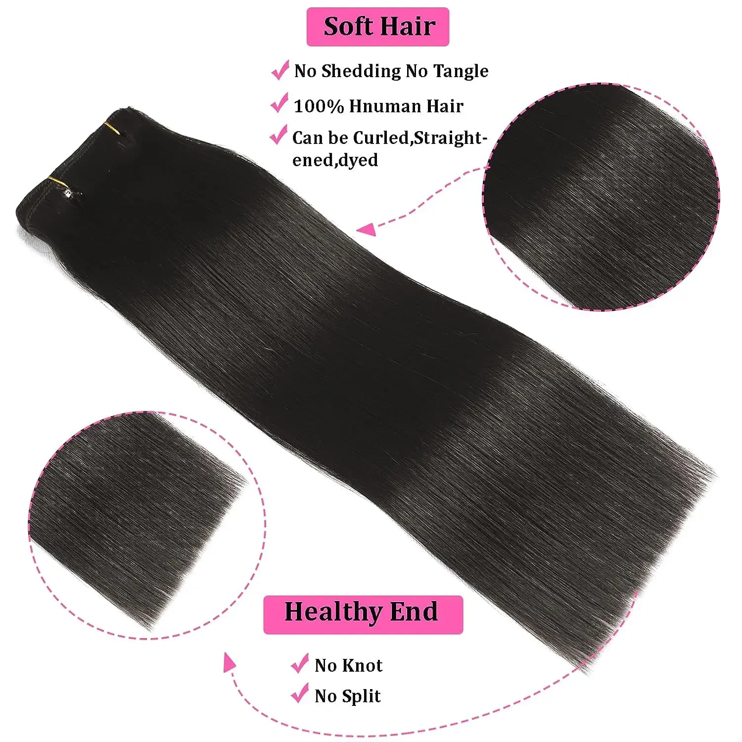 Clip-in-Haarverlängerungen, glatte Clip-ins, Remy-Echthaar, natürliche Farbe 1B, voller Kopf, unsichtbar, nahtlos, zum Anklipsen, Haar_voghion.com