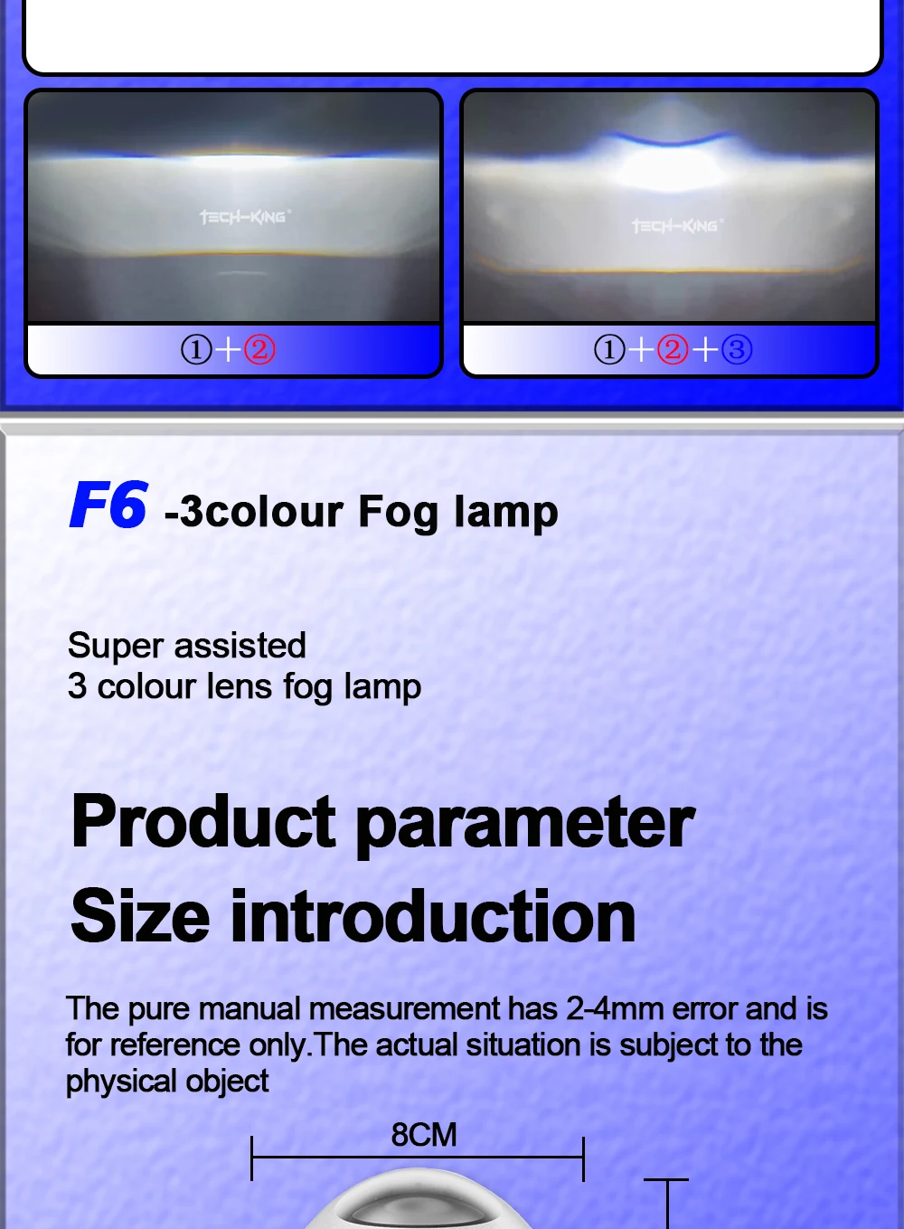 TECH-KING 3.0 inch projector led fog lights for universal cars 12V 3 color mode led fog lights bi led lens projector