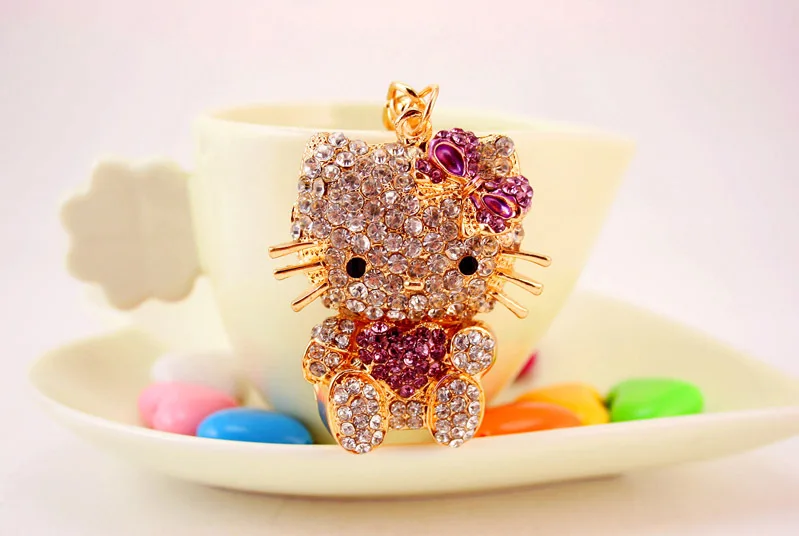 Clear Rhinestone Crystal Hello Kitty Pink Hair bow Pendant Necklace | eBay