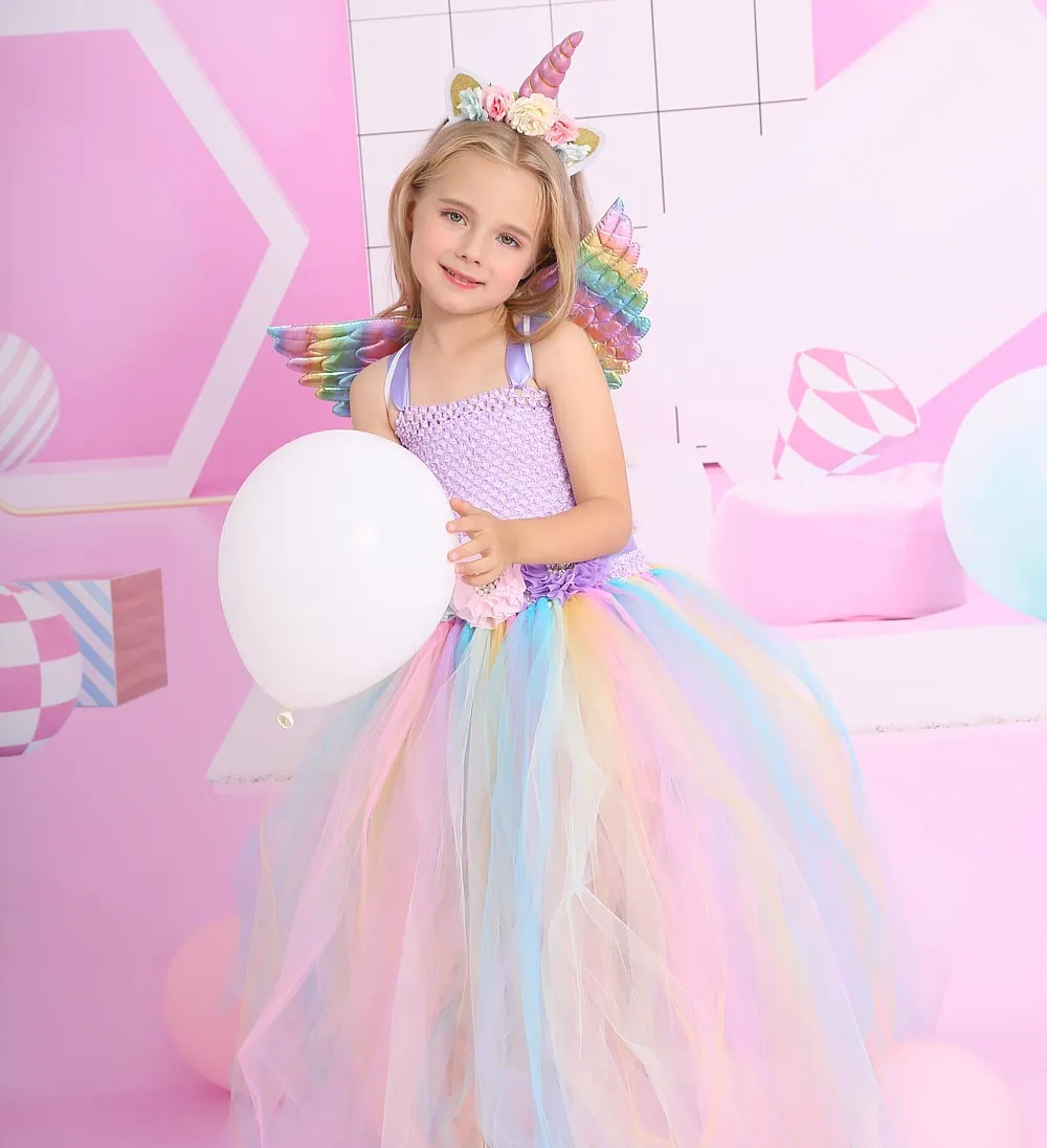 FEOYA Regenbogen Taufkleid Für Mädchen - Glitzer Tüllkleid Mit Langarm 1-6 Jahre