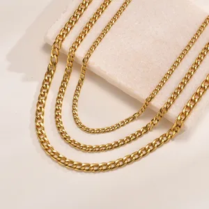 Wholesale 18K Gold Plated Stainless Steel Cuban Chain Necklace Customized Non-Fading Jewelry Factory Fashion Chains