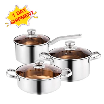 Amazon Basics Stainless Steel Non Stick Camping Portable Kitchen Tools Cooking Pot Casserole Soup & Stock Pots Cookware Sets
