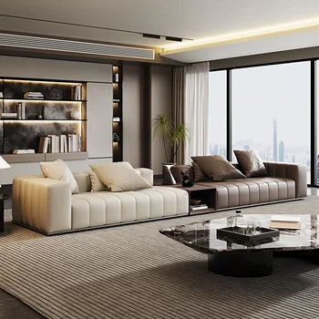 Italian minimalist piano keys leather sofa living room large flat floor designer high-end piano keys sofa module sofa