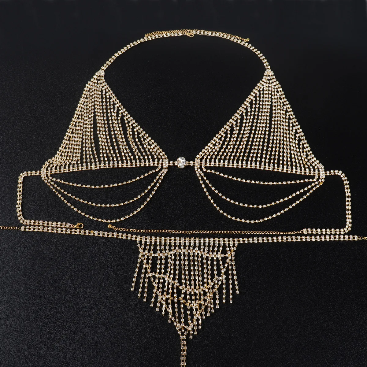 Rhinestone Fringe Bra Panties Nightclub Bikini Waist Belt Belly Chain