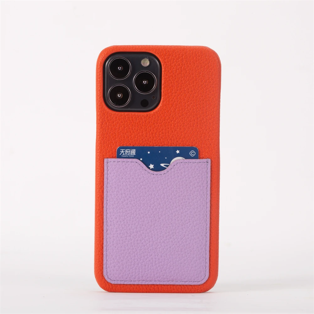 Hot Sales Custom Luxury Quality Leather Litchi Pattern Mobile Cell Phone Back Case Cover With Card Slots For Iphone 13 Pro Max