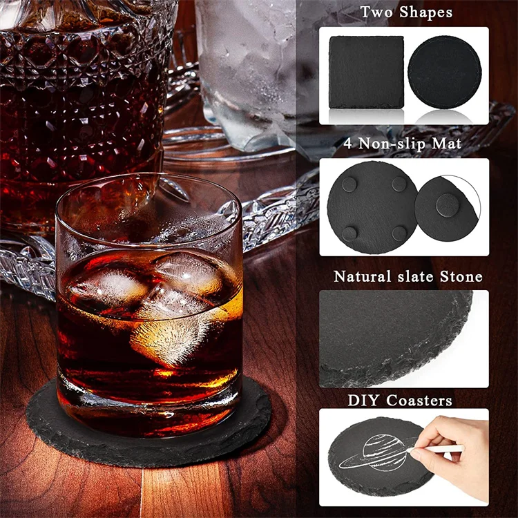 Wholesale Slate Drink Coaster 4 Inch Natural Round Square Thick Coaster ...