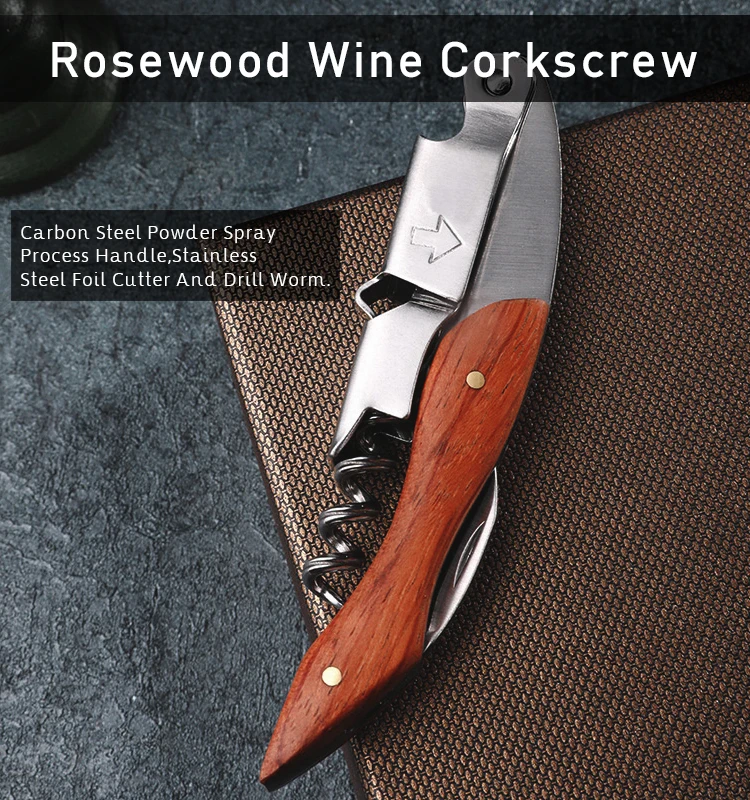 Wholesale Wood Handle Double Hinged Waiter's Corkscrew Rosewood Red