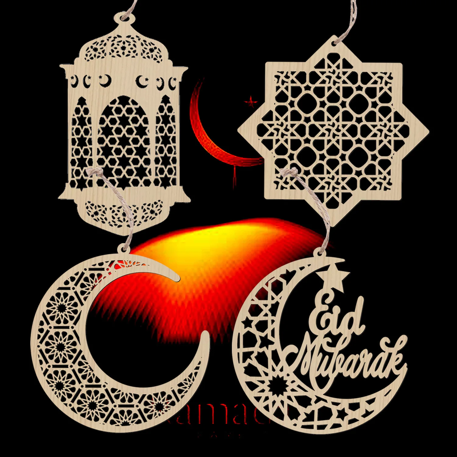 Decorazione Casa Musulmana 2 Decorazioni In Legno Per Ramadan - Luna E Stella Islamica, Cartelli Per Porta O Parete, Ideali Per Eid Decorazioni Feste Musulmane