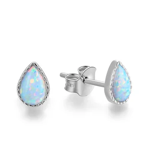 925 Sterling Silver Teardrop Earrings | Simulated Opalite White & Blue Options | Hypoallergenic Play-of-Color Studs for Women