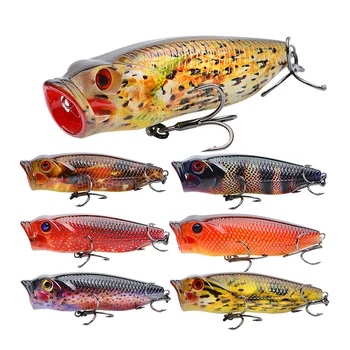 Cheery 80mm 14g Treble Hook Lifelike 3D Printed Color Hard ABS Bait with Topwater Popper Lure Artificial Fishing Popper Bait – Popper – view 2