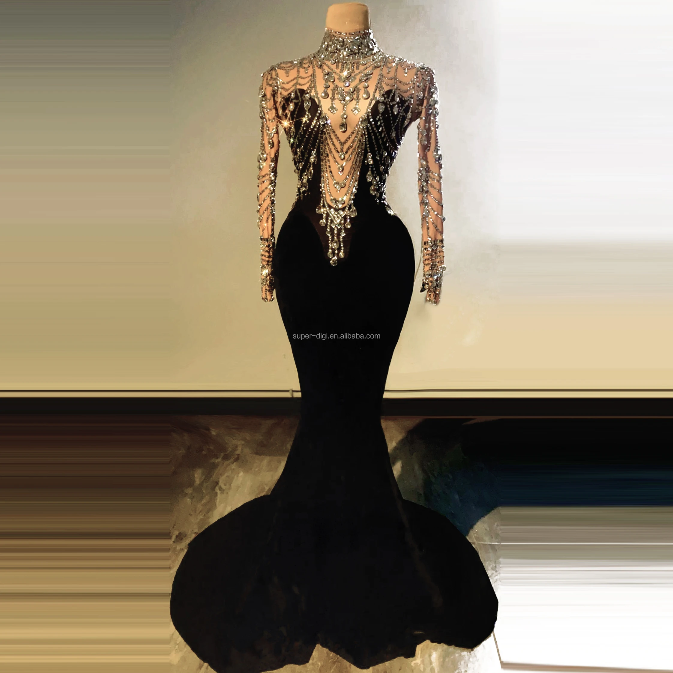 Fashion Stage Show Long Party Dress Women Long Evening Crystal