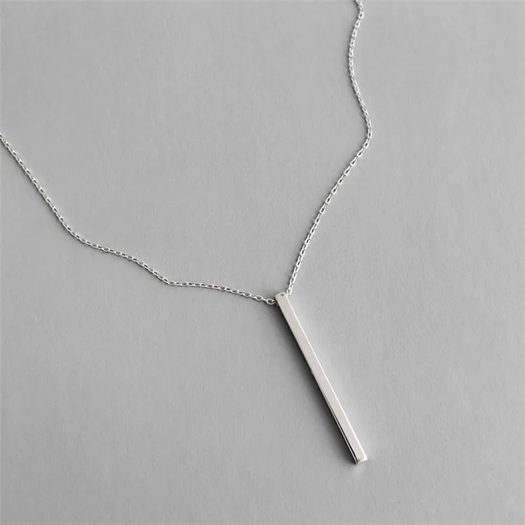Pure Silver Long Bar Pendant Necklace 