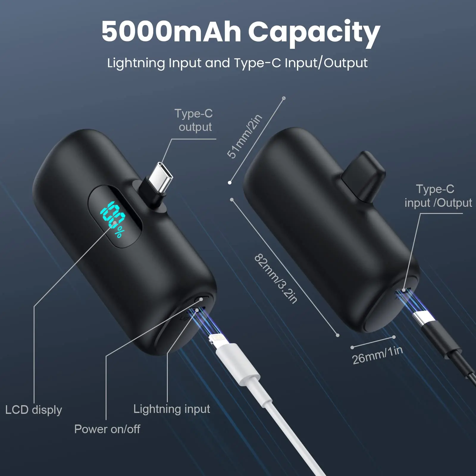 2024 New Mini Capsule Power Bank 5000mAh Portable Charger with Charge Function for iPhone and Other Devices