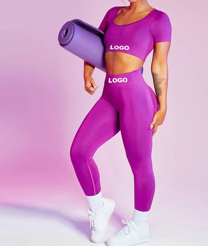 Custom Yoga Set Activewear Workout Short Sleeves Crop Top Two Piece Set