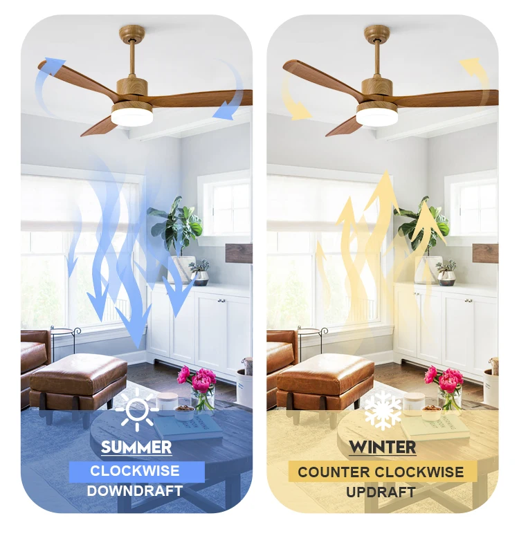 52 inch 3 Solid Wood Blades Indoor Decorative 3CCT LED light Ceiling Fans