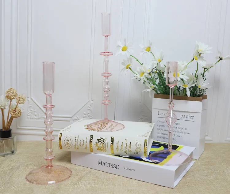 Romantic Dinner Home Decoration Candlestick for Birthday Wedding Pink Blue Colored Candle Holder Nordic supplier