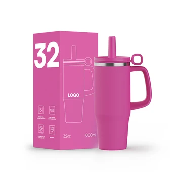 Customized Travel Tumbler with Handle Vacuum Insulated Stainless Steel Tumbler with Silicone Straw