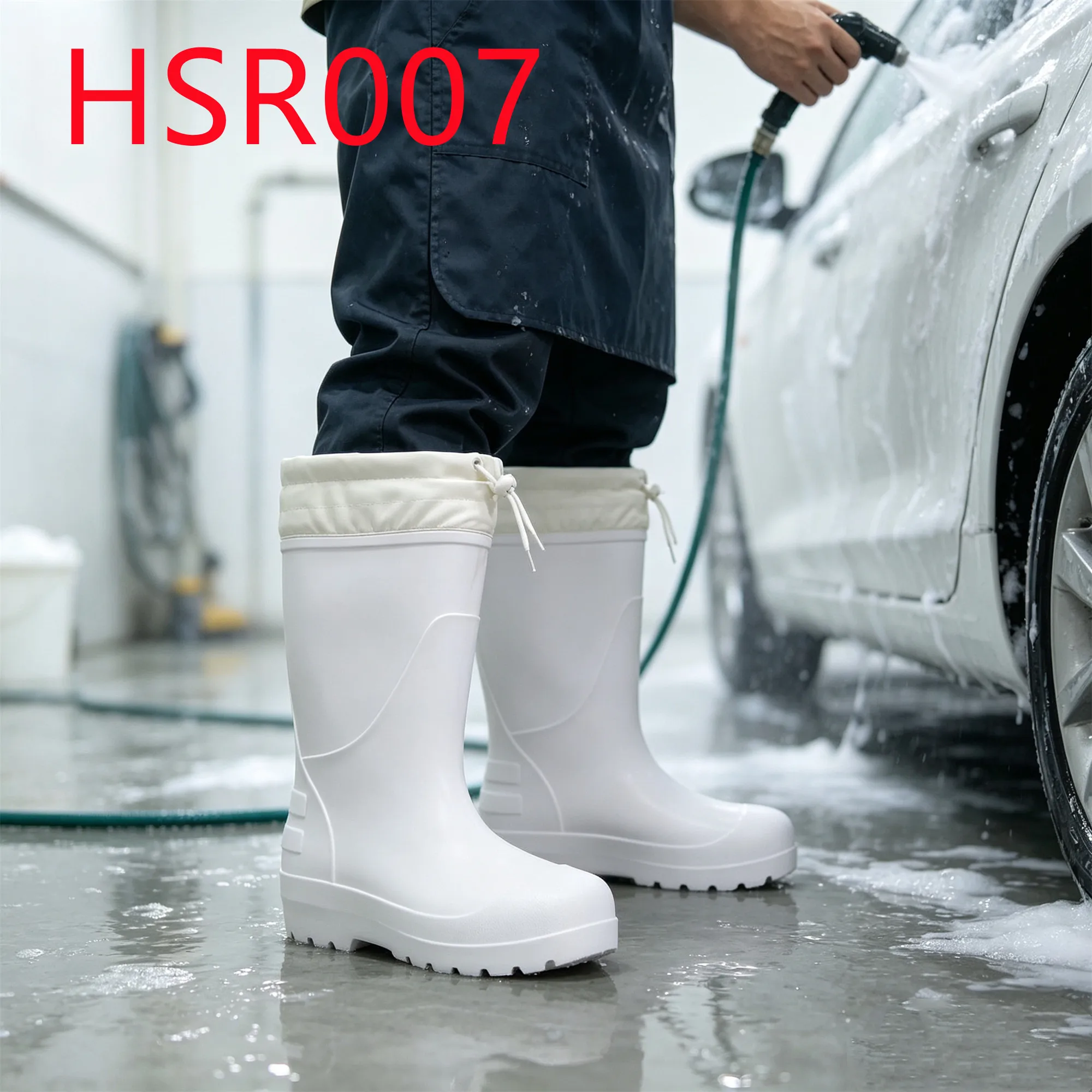 HY,Landscaping Work One-shot Molding PVC Rain Boots Fishing on Boat High Cut White Farm Boots with Fast Rope Guard HSR007