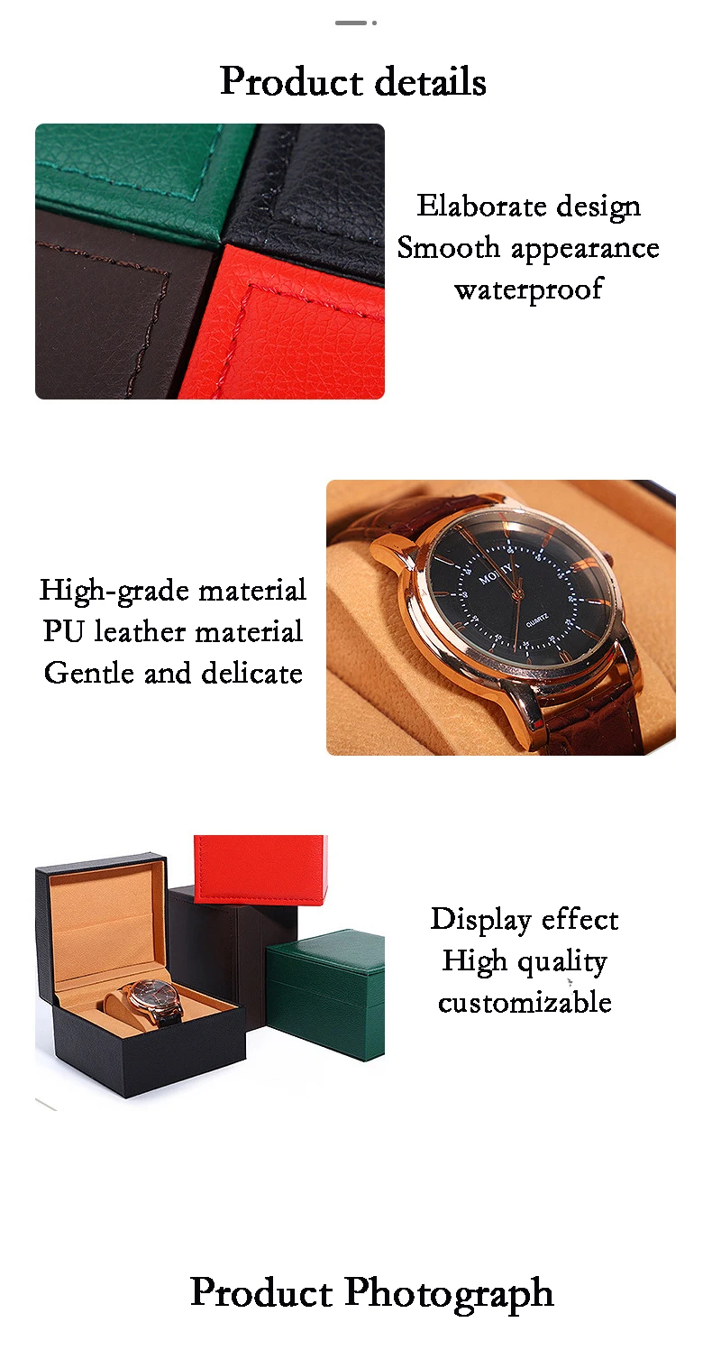 product custom logo luxury flip rectangle eco friendly water resistant dustproof pu leather watch case gift packaging display box-3