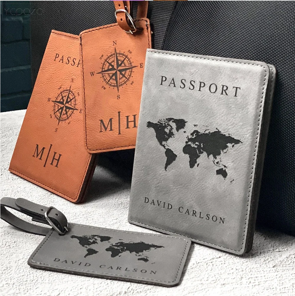 Source Hotel travel low Price Passport Cover Leather Card Holder Luggage  Tag Coffee Grey Leather World Map Charm for Passport Cover Cus on  m.