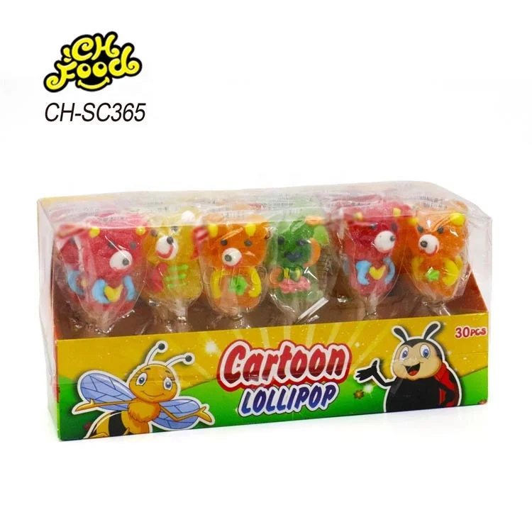 Wholesale and Custom Sugar Coated Cartoon Shape Jelly Gummy Candy Sweets Soft Candy Lollipop