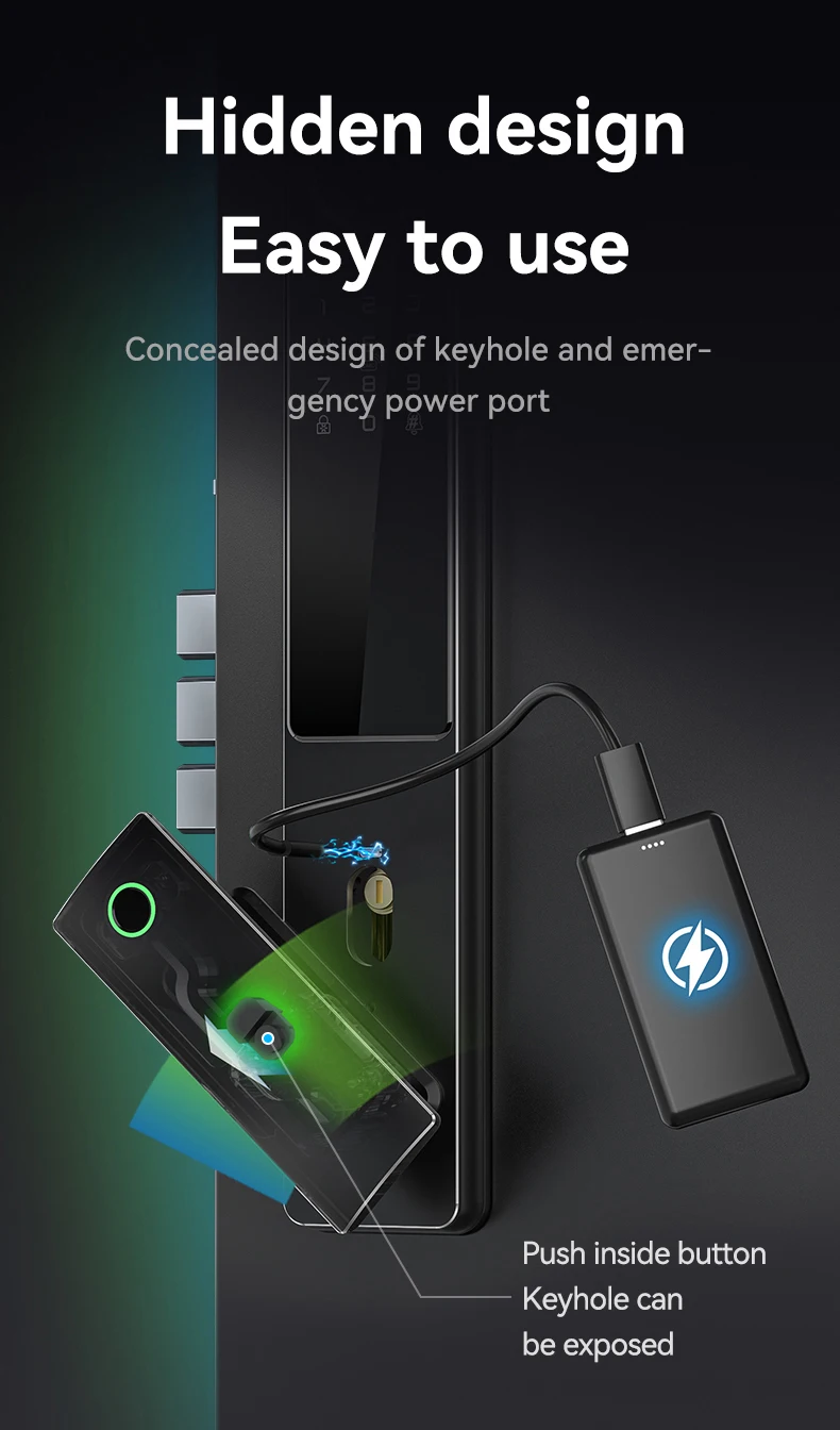 CNC carved facial recognition lock latest technology intelligent door lock