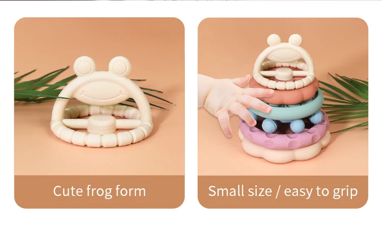 Wholesale Babies Teether Frog Silicone Geometry Stacking Toy Food Grade ...