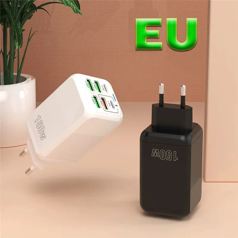 150W Quick Charger 6-port USB Type C PD Fast Charger for iPhone 15 Samsung Xiaomi Huawei Honor Mobile Phone USB Charger