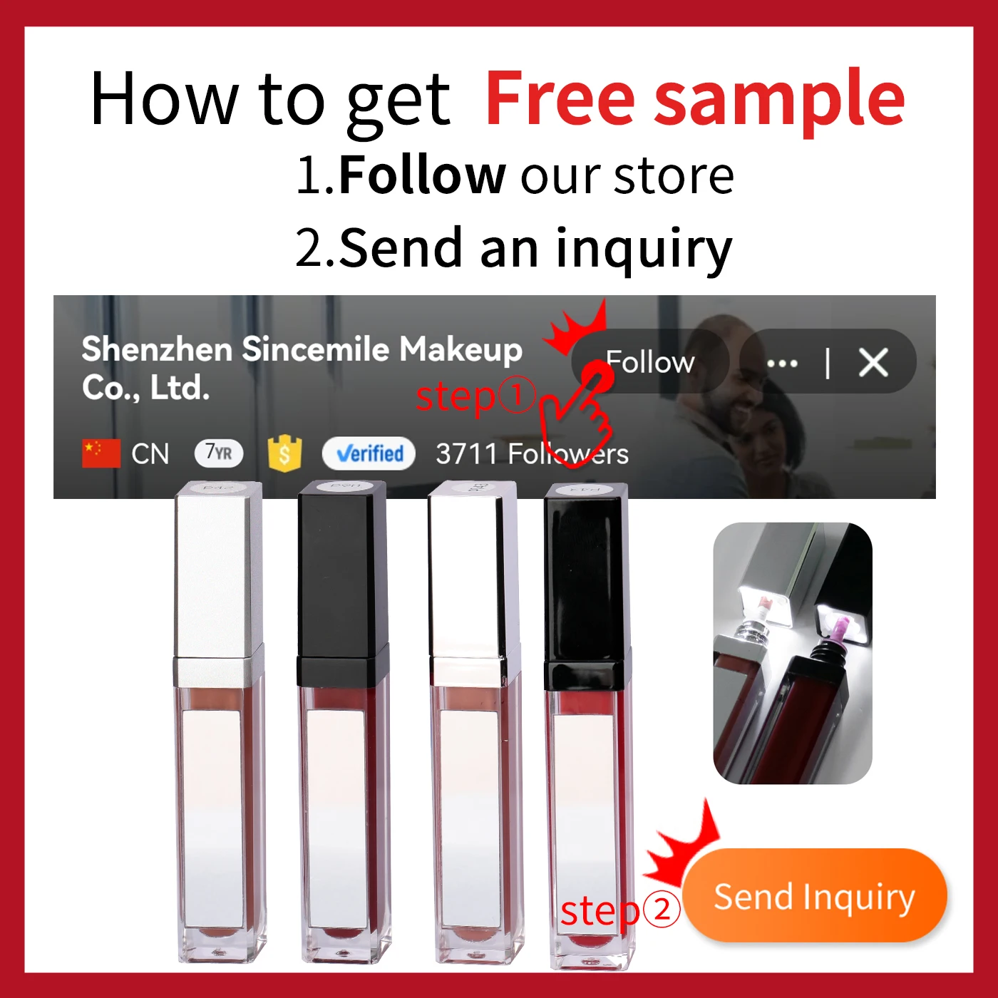 Lip Gloss with Led Light and Mirror Private Label Lipstick  Liquid Shiny Colors