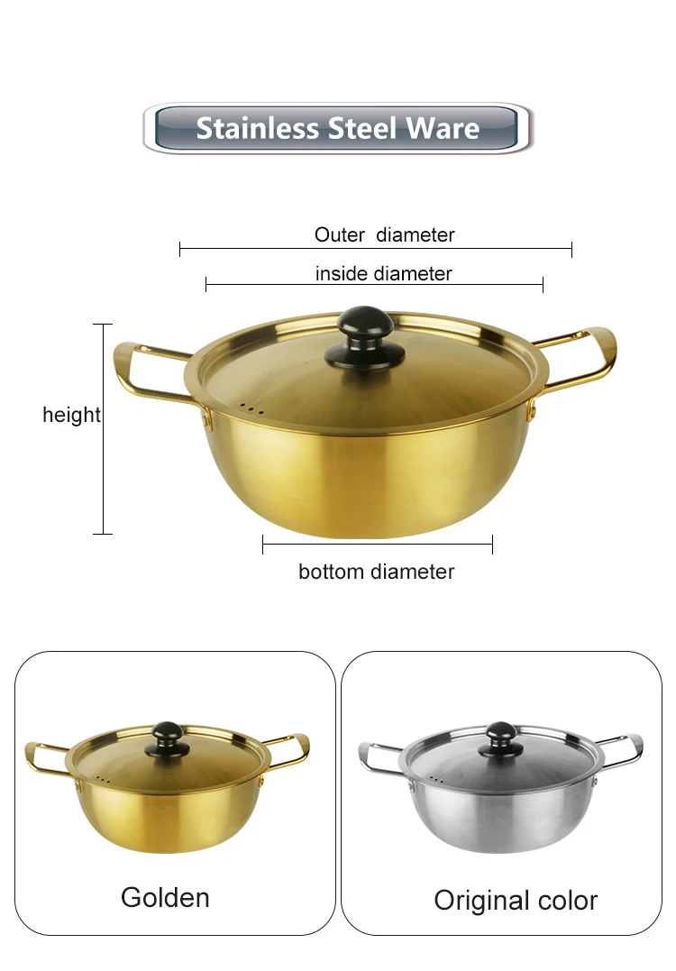 Stainless Steel Kitchen Gold Instant Noodle Pot Household Spot Pot Soup Bucket with Handle Set of 4