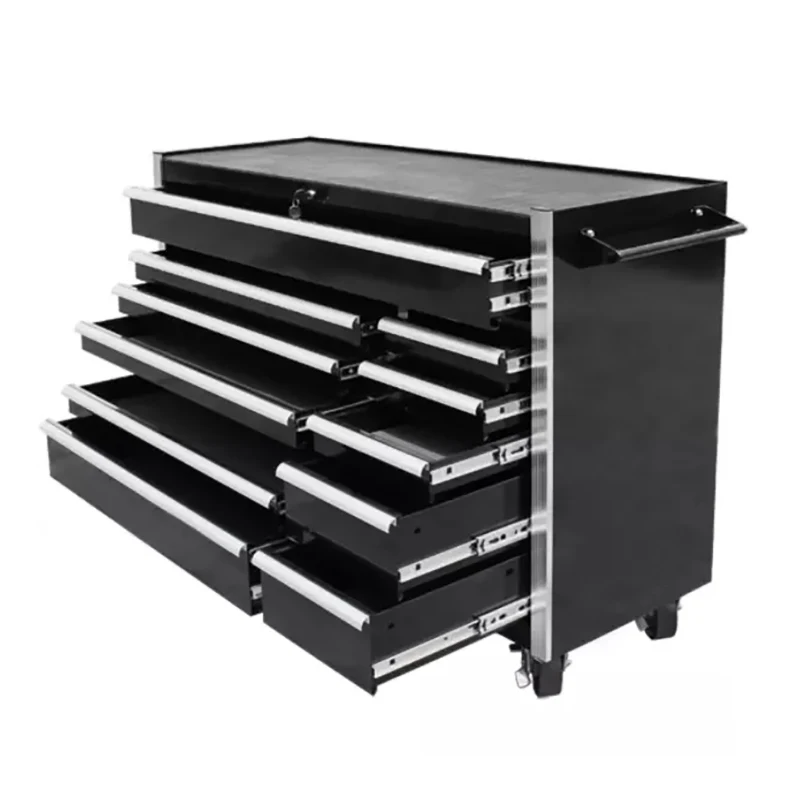New Design Garage Cabinet Storage Drawers Tool Trolley Set with Stainless Rubber Wood Top and Tools for Workshop