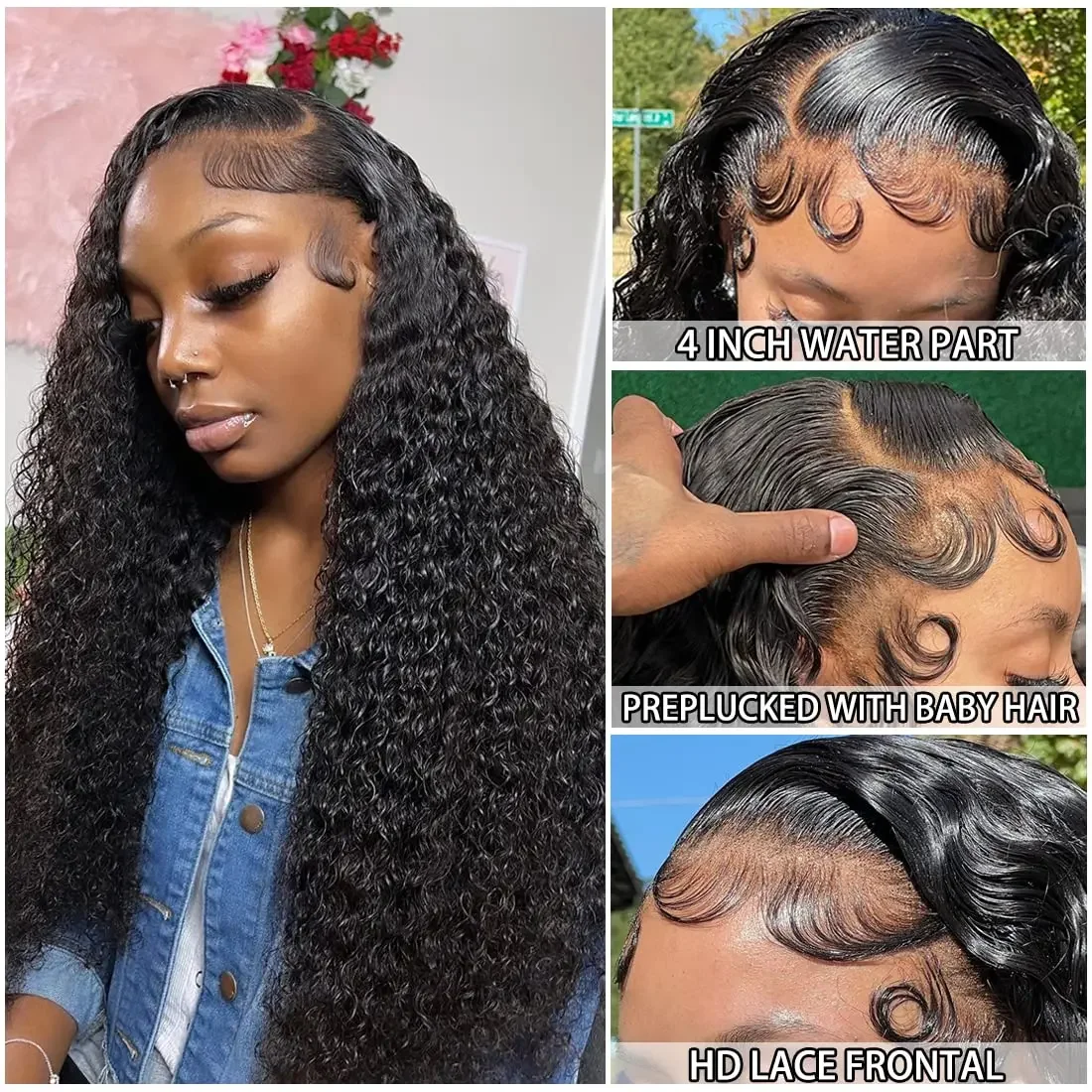 Water Wave Lace Front Human Hair Wigs 13x4 HD Lace Frontal Women 180% Density Wet Wavy_voghion.com