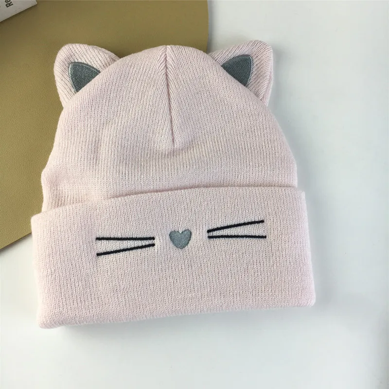 ZLYC Damen Katzenohr Slouchy Strickmütze Grunge Niedlich Wintermütze(Bärenohr Burgunderrot),Einheitsgröße