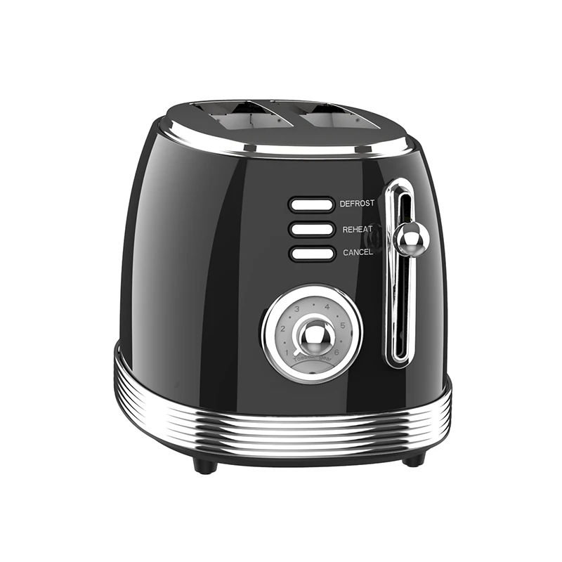 Retro Black Stainless Steel Toaster Cancel And Defrost Function
