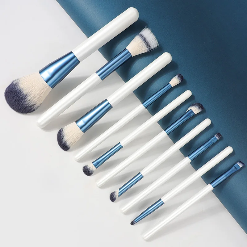 10 Pieces Wooden Handle Synthetic Human Hair Vegan Custom Logo High Quality White Private Label Professional Makeup Brush